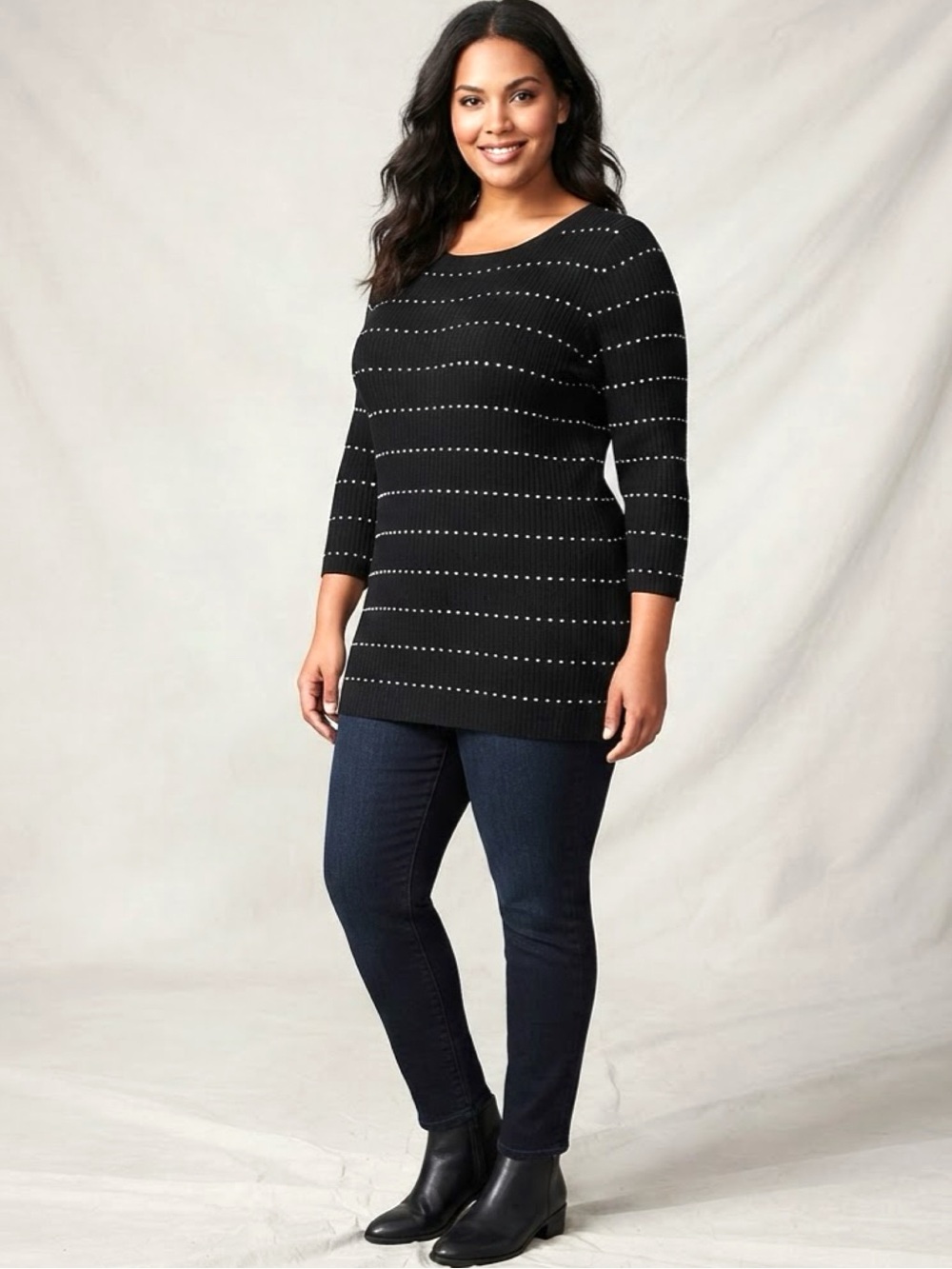Lane Bryant Black Knit Top with White Accents NWT 25" p2p